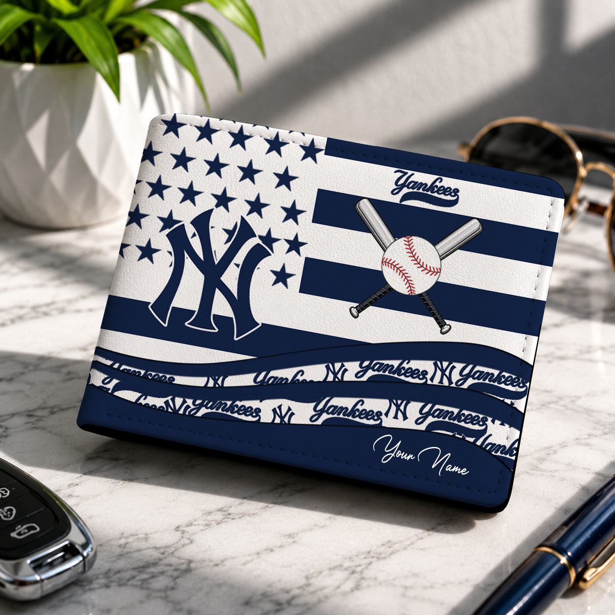 LIMITED EDITION - NEW CUSTOMIZED MLB01 NYY NEW YORK YANKEES LEATHER WALLET