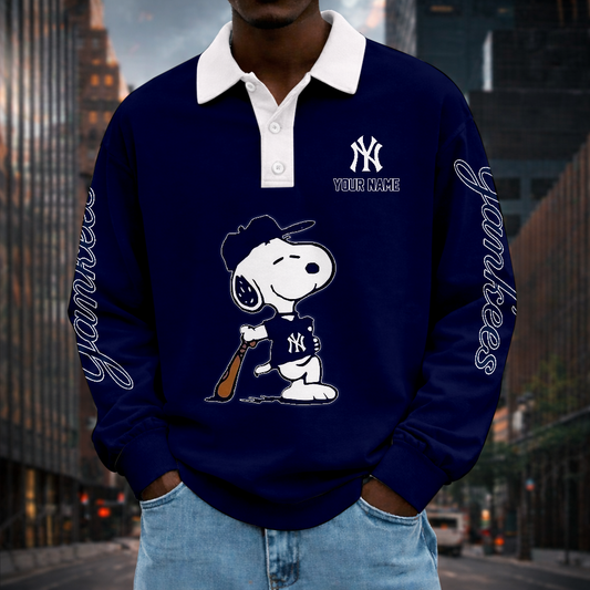 LIMITED EDITION - NEW CUSTOMIZED MLB01 NYY NEW YORK YANKEES MEN LONG SLEEVE POLO