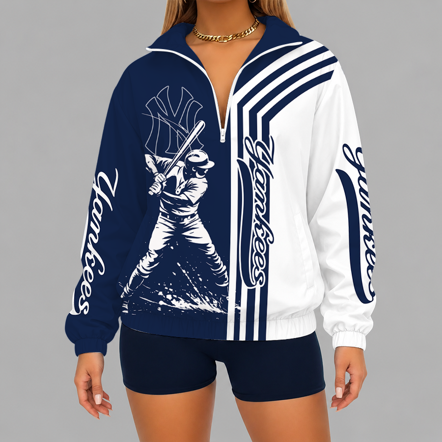 [FLASH SALE] NEW CUSTOMIZED MLB01 NYY NEW YORK YANKEES V-NECK ZIPPER SWEATSHIRT JACKET