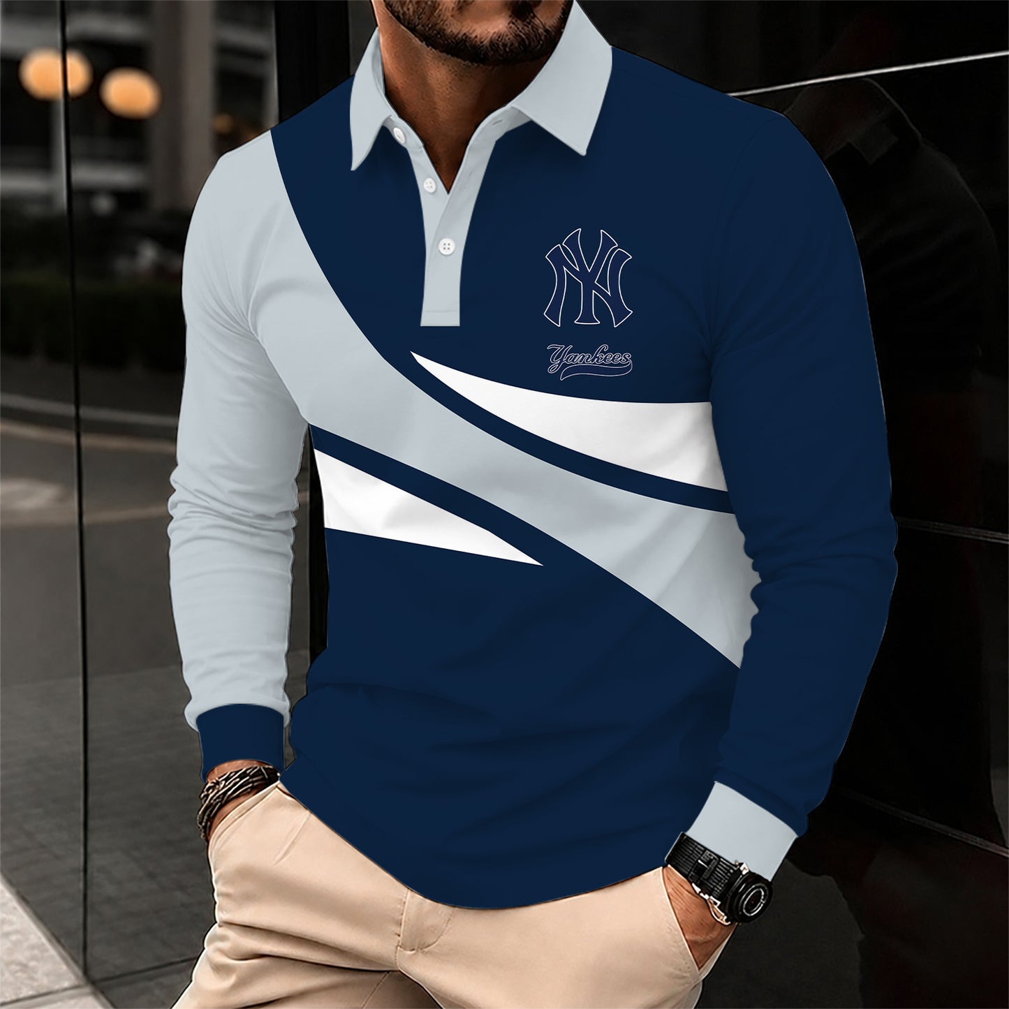 [FLASH SALE] NEW CUSTOMIZED MLB01 NYY NEW YORK YANKEES MEN'S LONG SLEEVE POLO