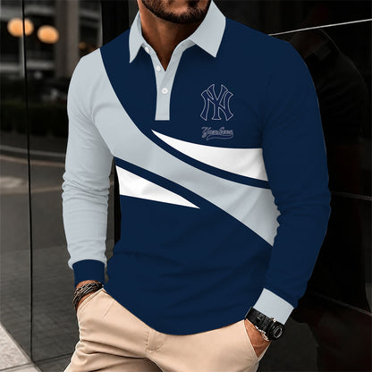 [FLASH SALE] NEW CUSTOMIZED MLB01 NYY NEW YORK YANKEES MEN'S LONG SLEEVE POLO