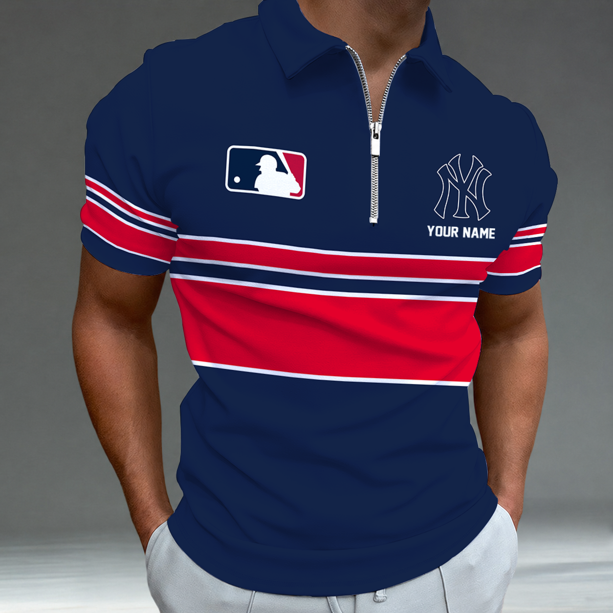 [FLASH SALE] NEW CUSTOMIZED MLB01 NYY NEW YORK YANKEES ZIP POLO SHIRT