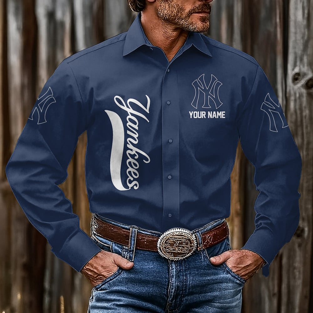 LIMITED EDITION - NEW CUSTOMIZED MLB01 NYY NEW YORK YANKEES MEN'S LONG SLEEVE BUTTON-UP SHIRT
