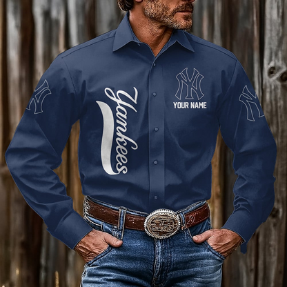 LIMITED EDITION - NEW CUSTOMIZED MLB01 NYY NEW YORK YANKEES MEN'S LONG SLEEVE BUTTON-UP SHIRT