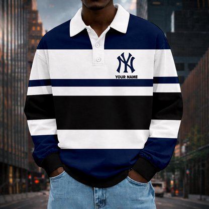 LIMITED EDITION - NEW CUSTOMIZED MLB01 NYY NEW YORK YANKEES MEN LONG SLEEVE POLO