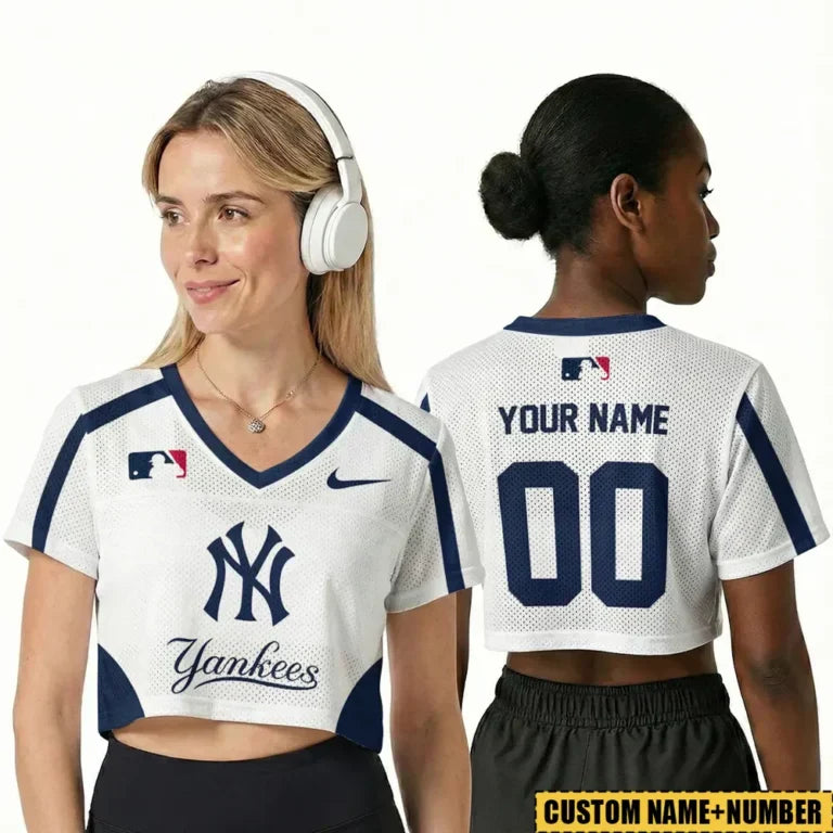 [FLASH SALE] NEW CUSTOMIZED MLB01 NYY NEW YORK YANKEES V-NECK JERSEY CROP TOP