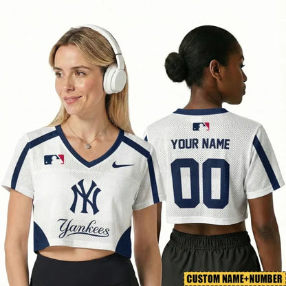 [FLASH SALE] NEW CUSTOMIZED MLB01 NYY NEW YORK YANKEES V-NECK JERSEY CROP TOP