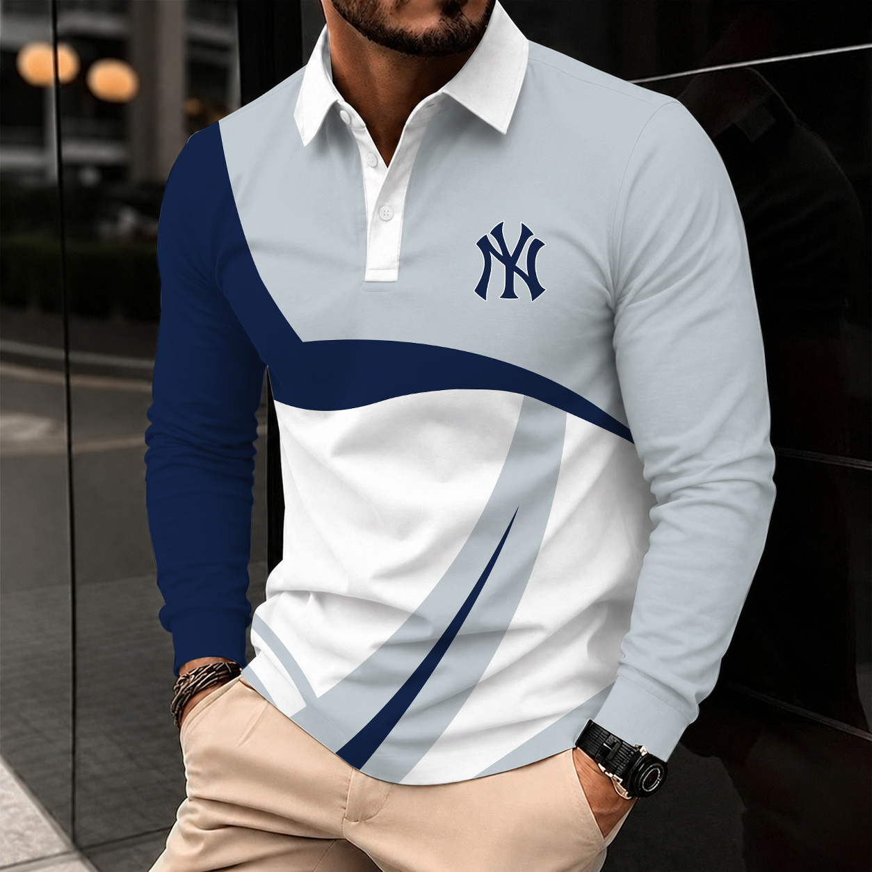 [FLASH SALE] NEW CUSTOMIZED MLB01 NYY NEW YORK YANKEES MEN'S LONG SLEEVE POLO