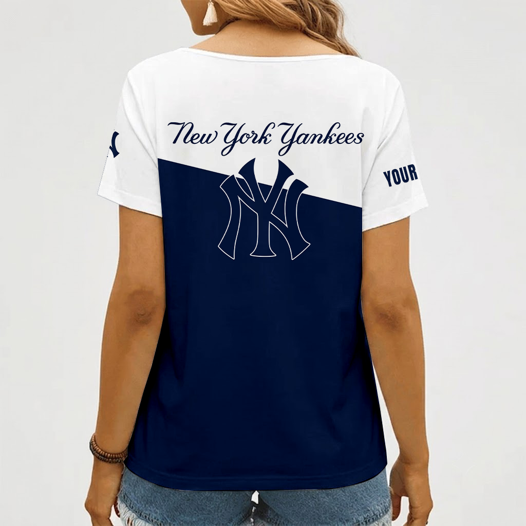 [FLASH SALE] NEW CUSTOMIZED MLB01 NYY NEW YORK YANKEES V-NECK FEMALE SHIRT