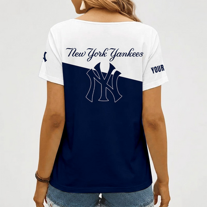 [FLASH SALE] NEW CUSTOMIZED MLB01 NYY NEW YORK YANKEES V-NECK FEMALE SHIRT