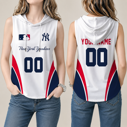 [FLASH SALE] NEW CUSTOMIZED MLB01 NYY NEW YORK YANKEES WOMEN'S SLEEVELESS HOODED POCKET TANK TOP