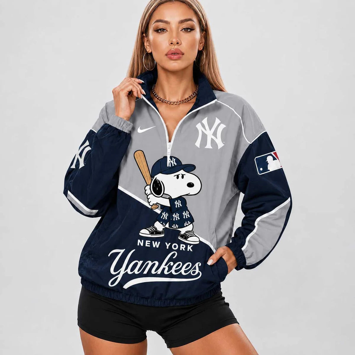 [FLASH SALE] NEW CUSTOMIZED MLB01 NYY NEW YORK YANKEES V-NECK ZIPPER SWEATSHIRT JACKET