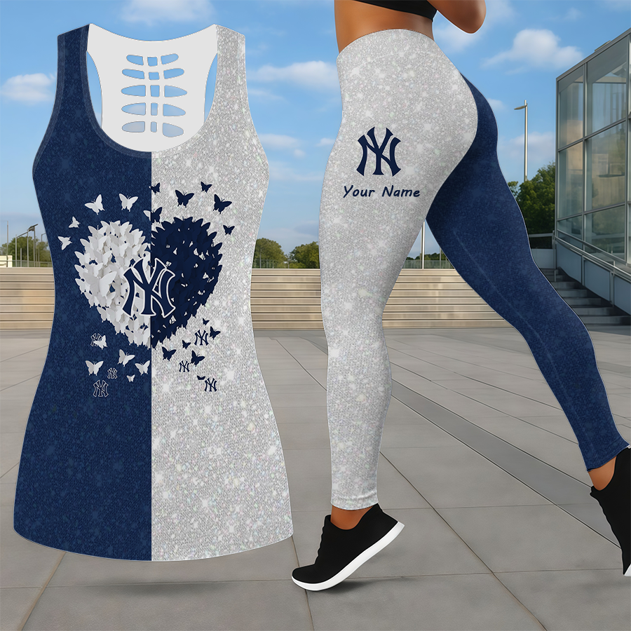 LIMITED EDITION - NEW CUSTOMIZED MLB01 NYY NEW YORK YANKEES LEGGINGS & HOLLOW TANK TOP SET