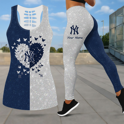LIMITED EDITION - NEW CUSTOMIZED MLB01 NYY NEW YORK YANKEES LEGGINGS & HOLLOW TANK TOP SET