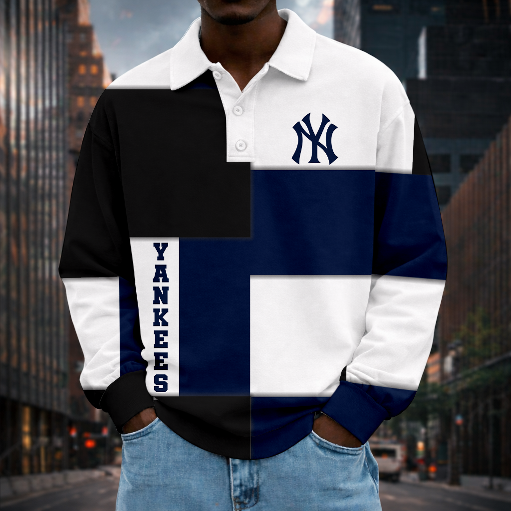 LIMITED EDITION - NEW CUSTOMIZED MLB01 NYY NEW YORK YANKEES MEN LONG SLEEVE POLO
