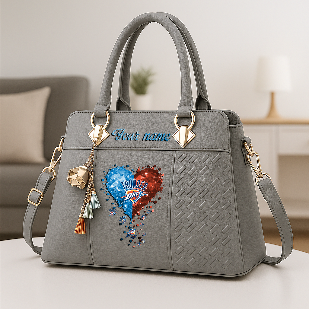 LIMITED EDITION - NEW CUSTOMIZED NBA01 OCT OKLAHOMA CITY THUNDER ZIP HANDBAG MULTICOLOR