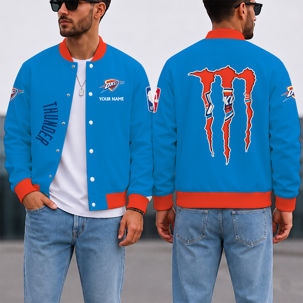 LIMITED EDITION - NEW CUSTOMIZED NBA01 OCT OKLAHOMA CITY THUNDER BASEBALL JACKET, SATIN VARSITY JACKET