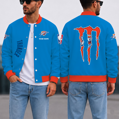 LIMITED EDITION - NEW CUSTOMIZED NBA01 OCT OKLAHOMA CITY THUNDER BASEBALL JACKET, SATIN VARSITY JACKET