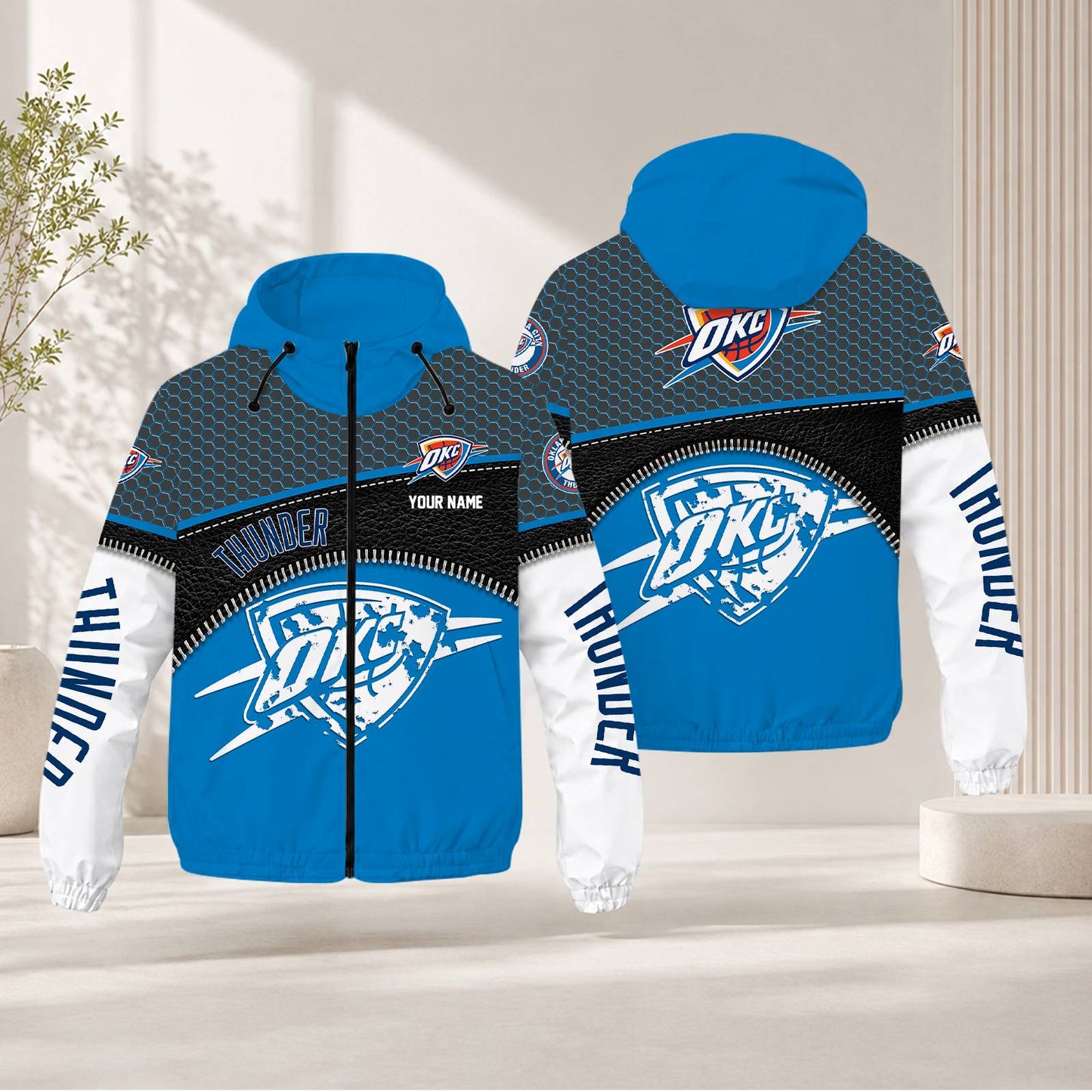 LIMITED EDITION - NEW CUSTOMIZED NBA01 OCT OKLAHOMA CITY THUNDER WINDBREAKER JACKET