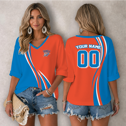 LIMITED EDITION - NEW CUSTOMIZED NBA01 OCT OKLAHOMA CITY THUNDER WOMEN'S HEART V-NECK LONG SLEEVE SHIRT