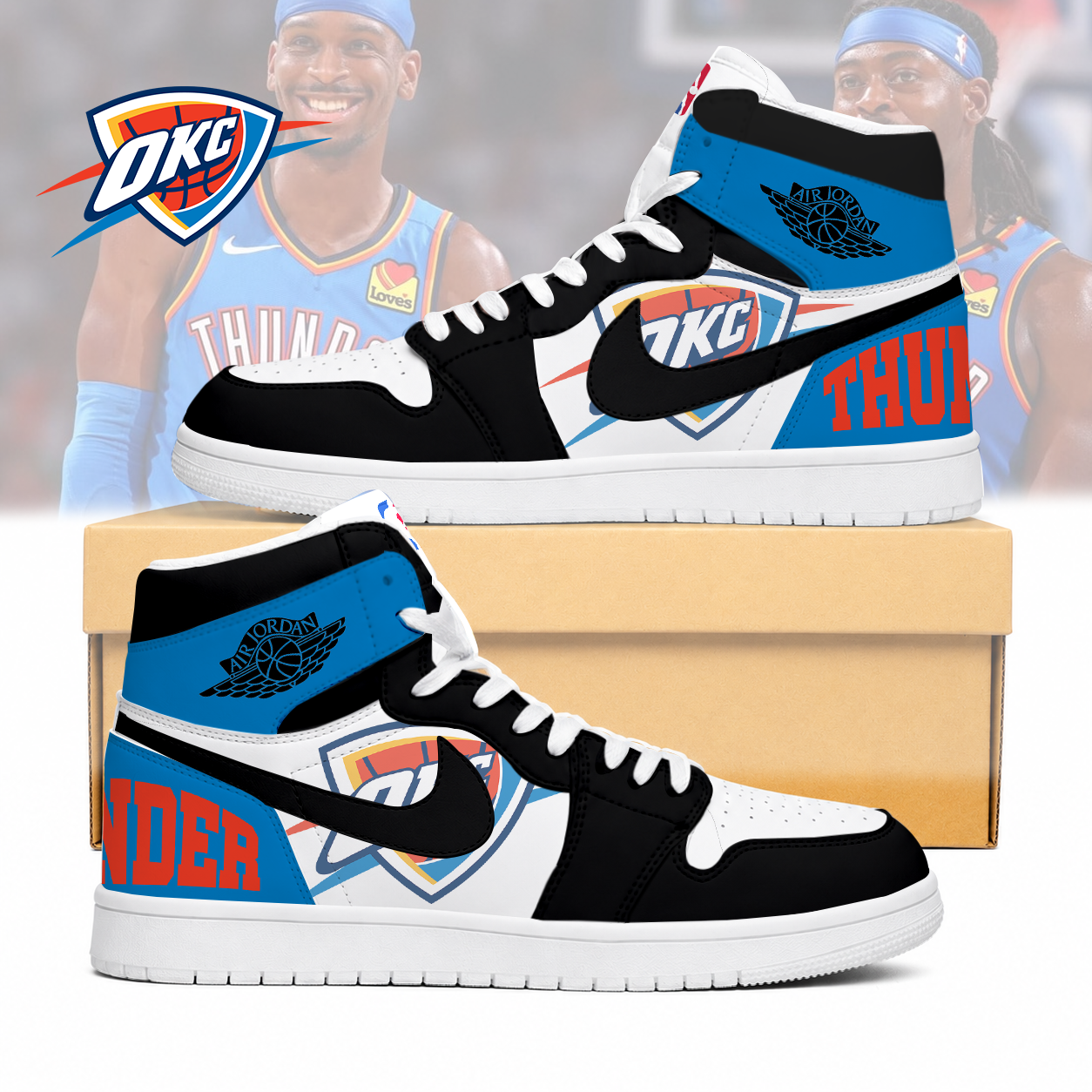 LIMITED EDITION - NEW CUSTOMIZED NBA01 OCT OKLAHOMA CITY THUNDER AIR JORDAN SNEAKERS