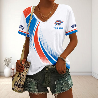 FINAL SALE - NEW CUSTOMIZED NBA01 OCT OKLAHOMA CITY THUNDER V-NECK FEMALE SHIRT