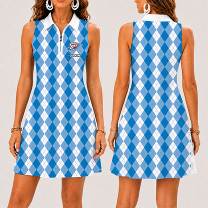 [HOT DEAL] NEW CUSTOMIZED NBA01 OCT OKLAHOMA CITY THUNDER  WOMEN'S ZIP SLEEVELESS POLO DRESS