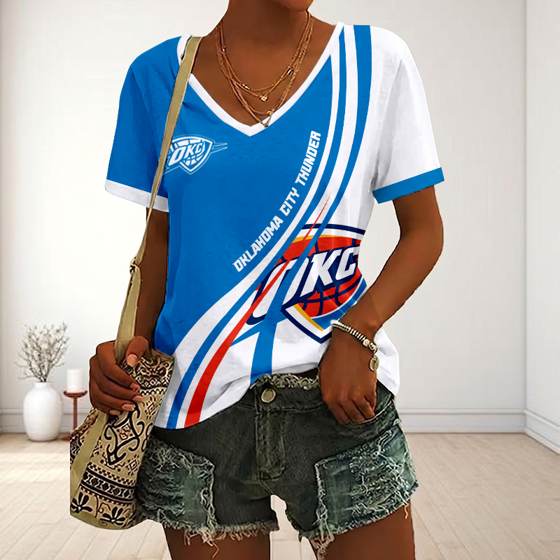 LIMITED EDITION - NEW CUSTOMIZED NBA01 OCT OKLAHOMA CITY THUNDER V-NECK FEMALE SHIRT