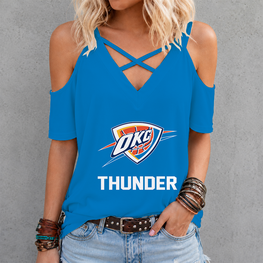 LIMITED EDITION - NEW CUSTOMIZED NBA01 OCT OKLAHOMA CITY THUNDER CRISS CROSS V-NECK TOP