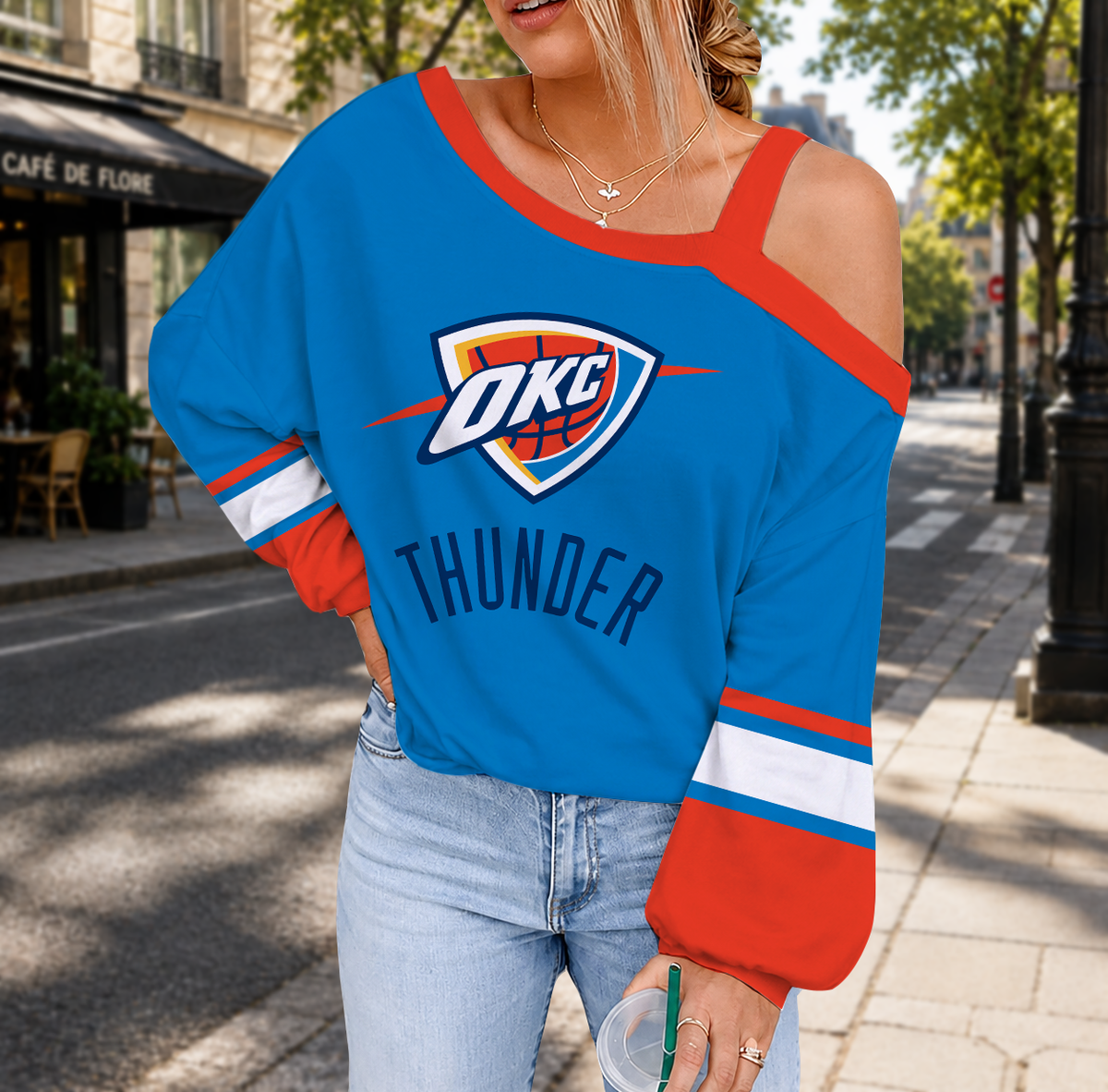 LIMITED EDITION - NEW CUSTOMIZED NBA01 OCT OKLAHOMA CITY THUNDER DROP SHOULDER SWEATSHIRT