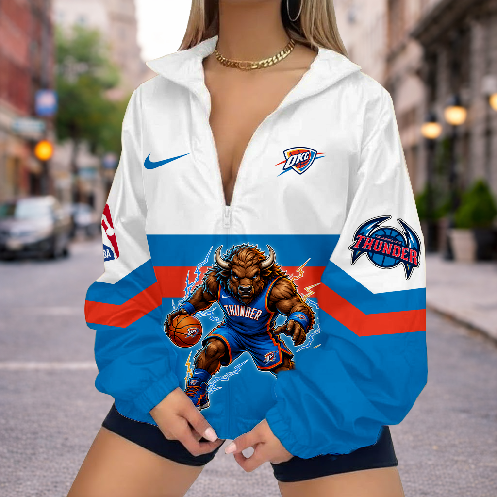VIRAL EDITION - NEW CUSTOMIZED NBA01 OCT OKLAHOMA CITY THUNDER V-NECK ZIPPER SWEATSHIRT JACKET