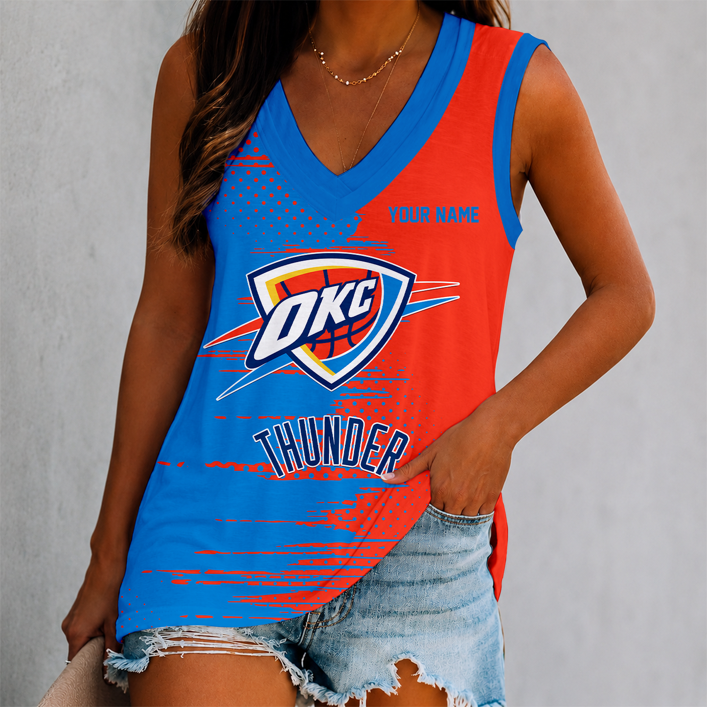 FINAL SALE - NEW CUSTOMIZED NBA01 OCT OKLAHOMA CITY THUNDER WOMEN'S V-NECK TANK TOP