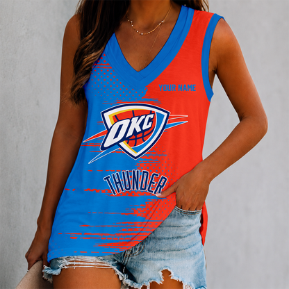 FINAL SALE - NEW CUSTOMIZED NBA01 OCT OKLAHOMA CITY THUNDER WOMEN'S V-NECK TANK TOP