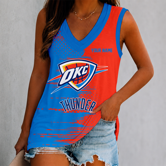 FINAL SALE - NEW CUSTOMIZED NBA01 OCT OKLAHOMA CITY THUNDER WOMEN'S V-NECK TANK TOP