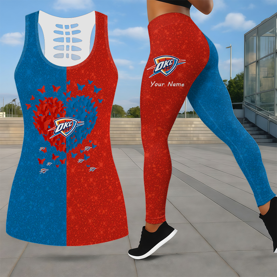 LIMITED EDITION - NEW CUSTOMIZED NBA01 OCT OKLAHOMA CITY THUNDER LEGGINGS & HOLLOW TANK TOP SET