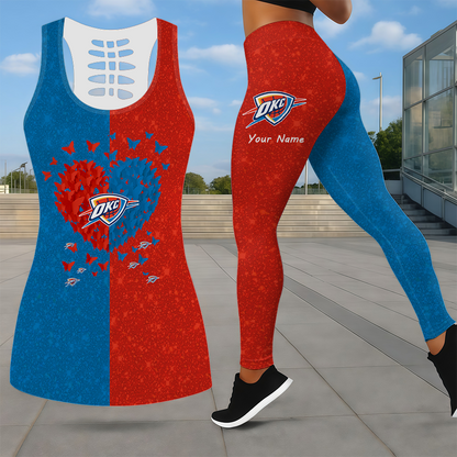 LIMITED EDITION - NEW CUSTOMIZED NBA01 OCT OKLAHOMA CITY THUNDER LEGGINGS & HOLLOW TANK TOP SET