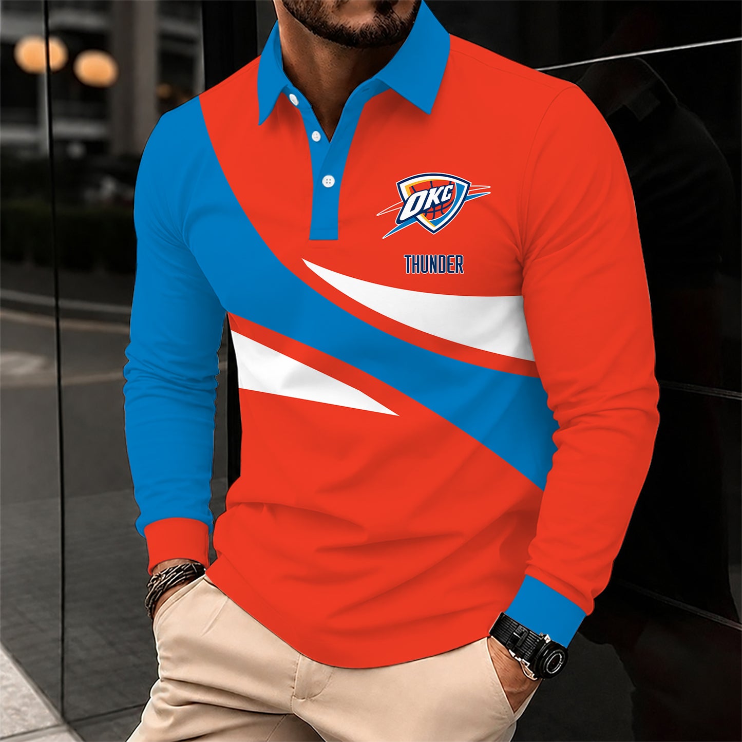 [HOT DEAL] NEW CUSTOMIZED NBA01 OCT OKLAHOMA CITY THUNDER MEN LONG SLEEVE POLO