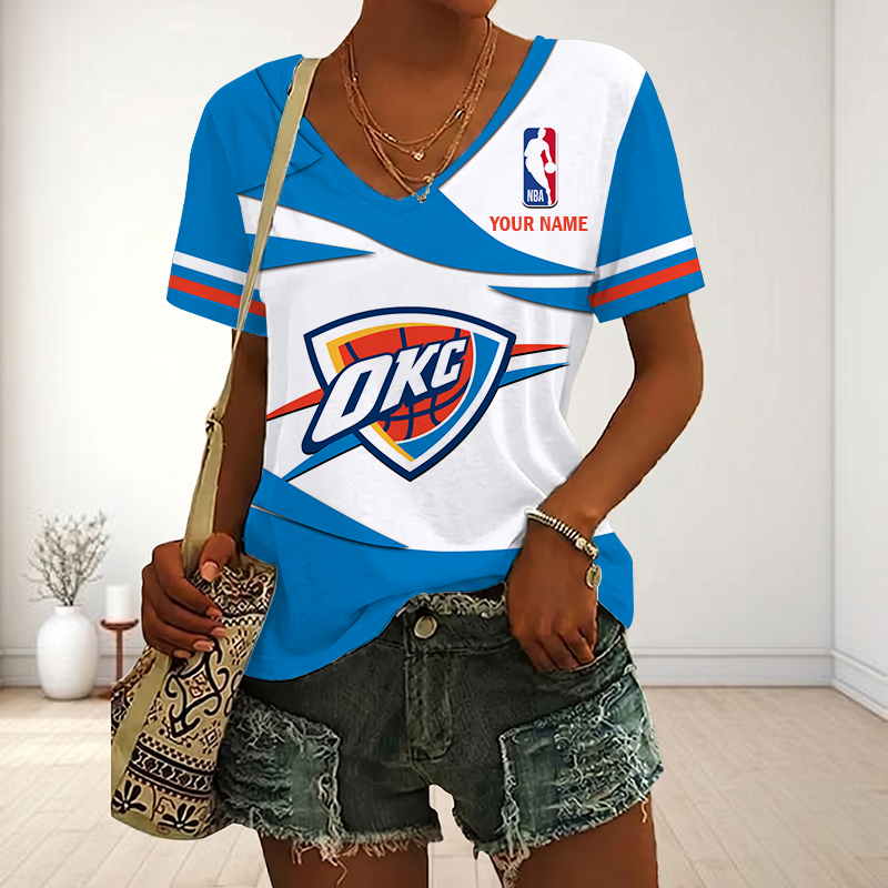 LIMITED EDITION - NEW CUSTOMIZED NBA01 OCT OKLAHOMA CITY THUNDER V-NECK FEMALE SHIRT
