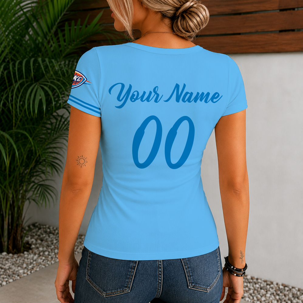 [HOT DEAL] NEW CUSTOMIZED NBA01 OCT OKLAHOMA CITY THUNDER  WOMEN'S SHORT SLEEVE HENLEY T-SHIRT