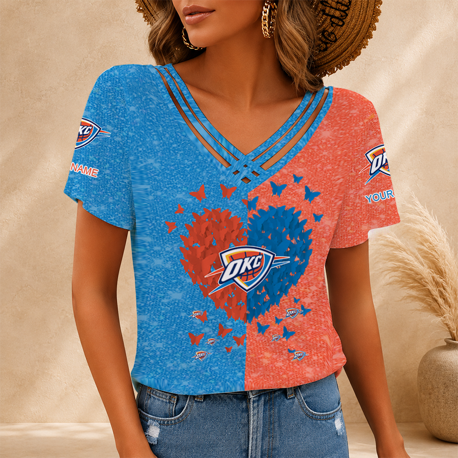 LIMITED EDITION - NEW CUSTOMIZED NBA01 OCT OKLAHOMA CITY THUNDER V-NECK SHIRT