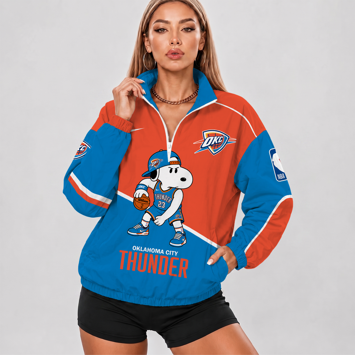 [HOT DEAL] NEW CUSTOMIZED NBA01 OCT OKLAHOMA CITY THUNDER V-NECK ZIPPER SWEATSHIRT JACKET