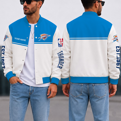 LIMITED EDITION - NEW CUSTOMIZED NBA01 OCT OKLAHOMA CITY THUNDER BASEBALL JACKET, SATIN VARSITY JACKET