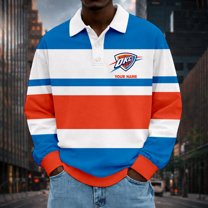 LIMITED EDITION - NEW CUSTOMIZED NBA01 OCT OKC THUNDER MEN LONG SLEEVE POLO