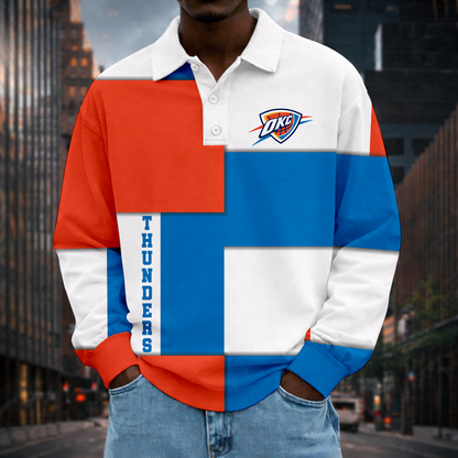 LIMITED EDITION - NEW CUSTOMIZED NBA01 OCT OKLAHOMA CITY THUNDER MEN LONG SLEEVE POLO