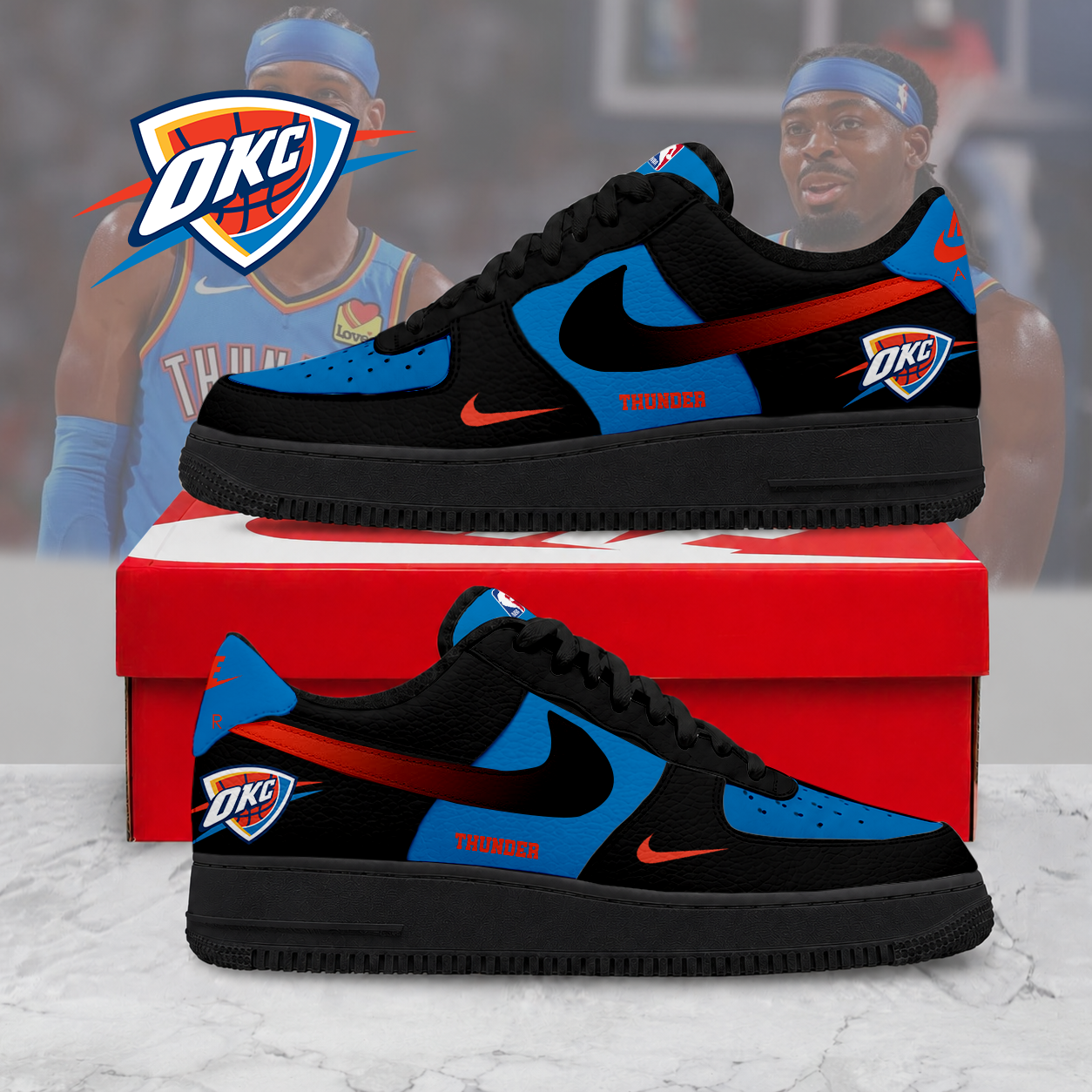 LIMITED EDITION - NEW CUSTOMIZED NBA01 OCT OKLAHOMA CITY THUNDER AF1 SNEAKERS