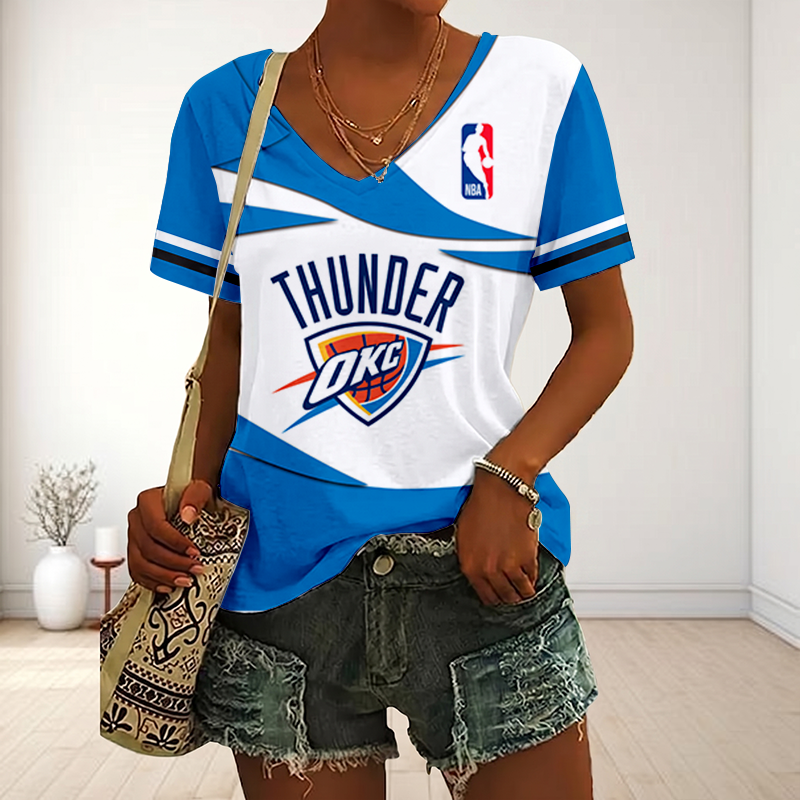 LIMITED EDITION - NEW CUSTOMIZED NBA01 OCT OKLAHOMA CITY THUNDER V-NECK FEMALE SHIRT