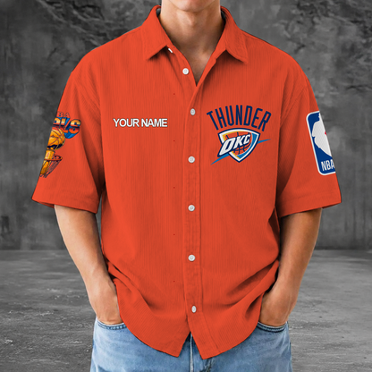 [HOT DEAL] NEW CUSTOMIZED NBA01 OCT OKLAHOMA CITY THUNDER SEERSUCKER BUTTON SHIRT