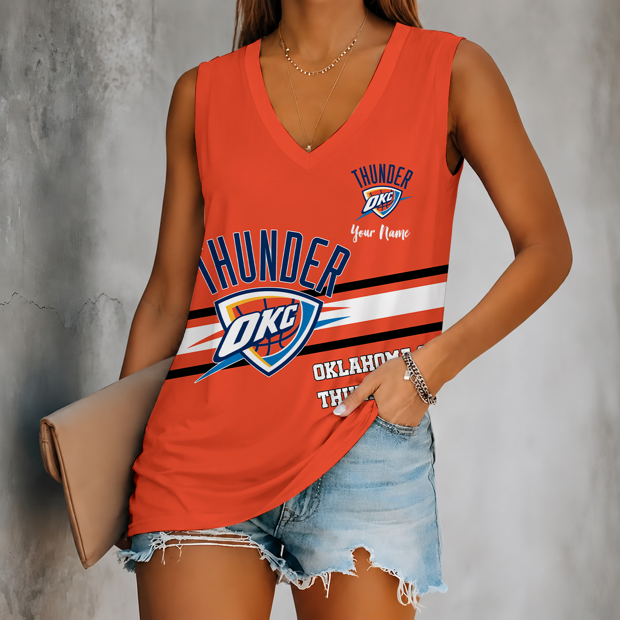 [HOT DEAL] NEW CUSTOMIZED NBA01 OCT OKLAHOMA CITY THUNDER WOMEN'S V-NECK TANK TOP