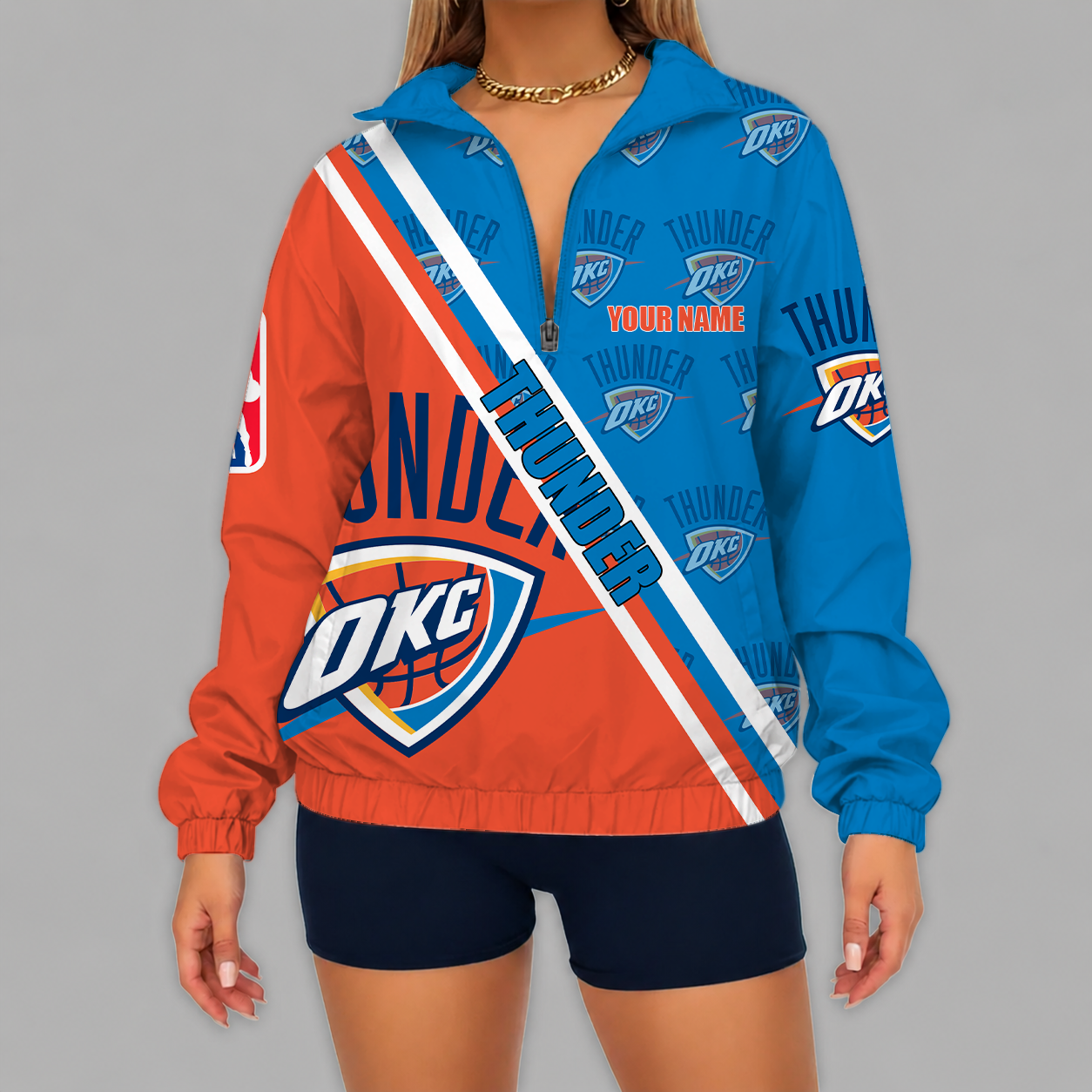 [HOT DEAL] NEW CUSTOMIZED NBA01 OCT OKLAHOMA CITY THUNDER V-NECK ZIPPER SWEATSHIRT JACKET