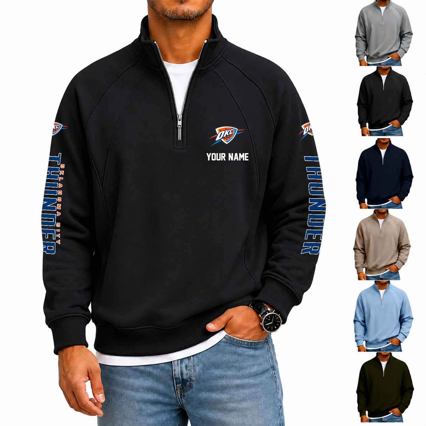 [HOT DEAL] NEW CUSTOMIZED NBA01 OCT OKLAHOMA CITY THUNDER  MEN'S QUARTER ZIP PULLOVER
